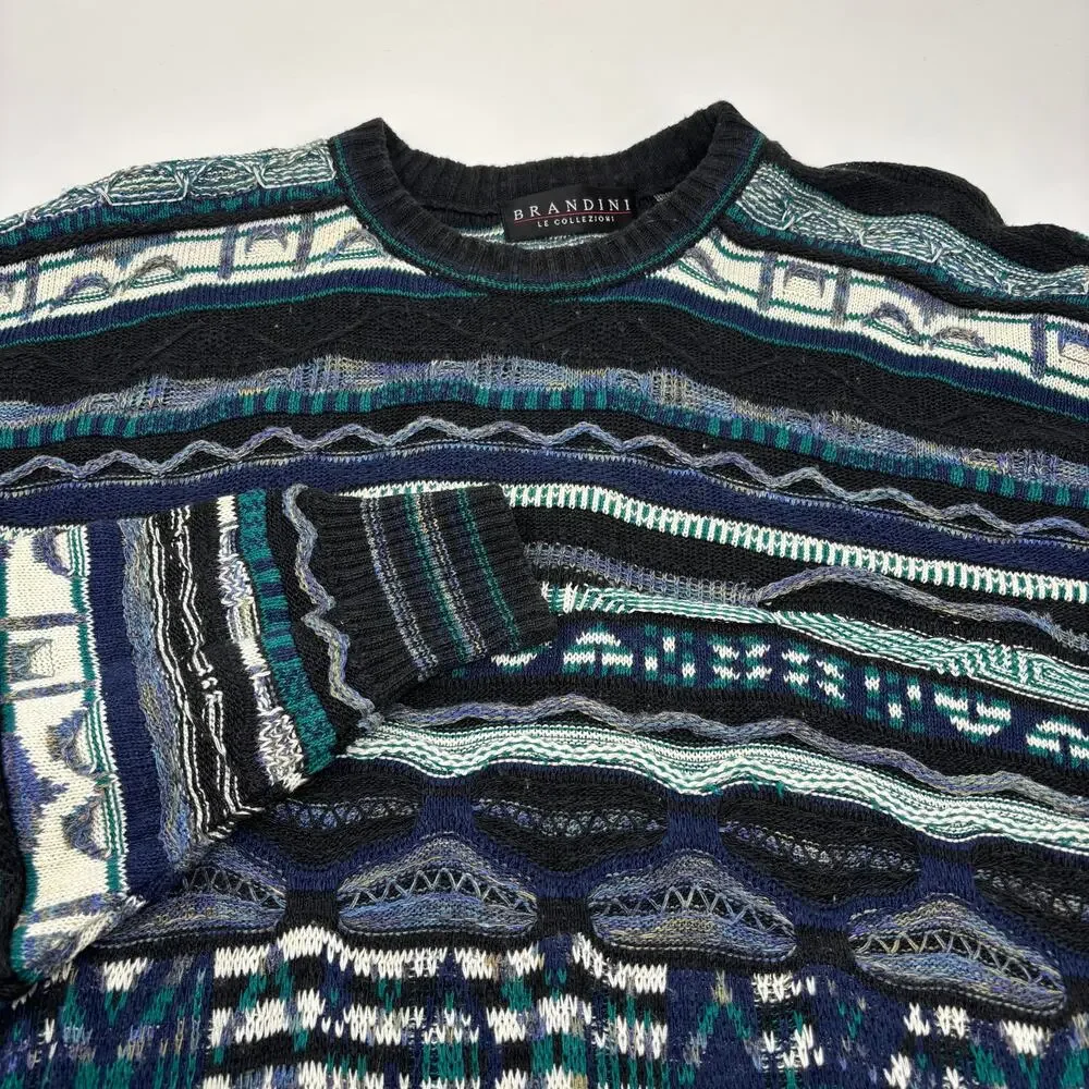 Brandini‎ Le Collezioni XL Multicolor Coogi Style 3D Knit Long Sleeve Sweater